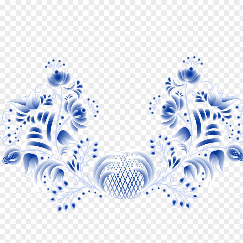 Blue Symmetrical Winding Flower Rat Vector Material Symmetry Pattern PNG