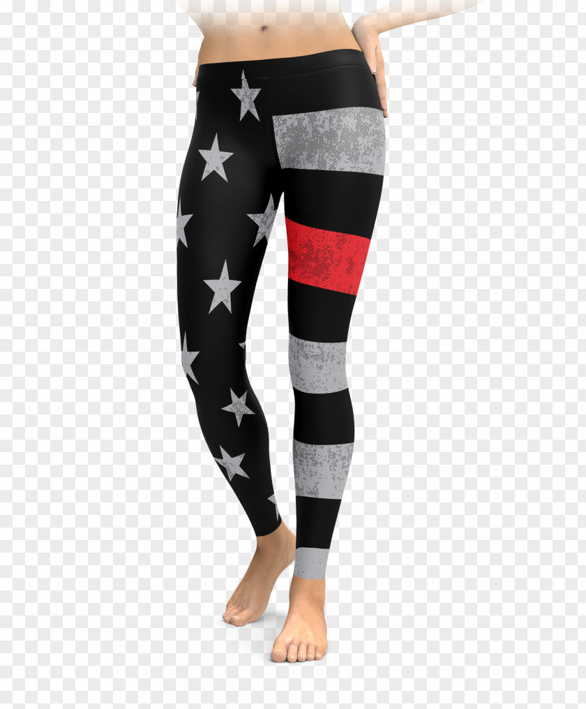 Firefighter Flag Leggings Waist Thin Blue Line Pants Compression Garment PNG