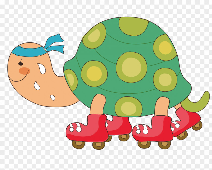Turtle Wearing Skates Ice Skating Cartoon PNG