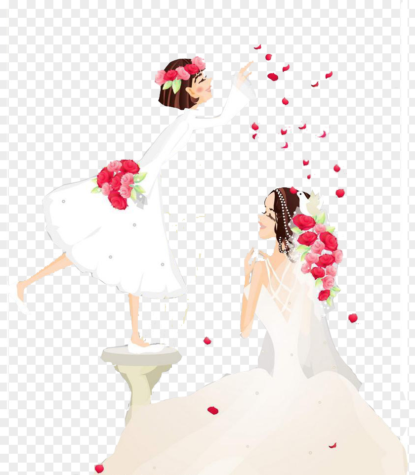 Bride And Bridesmaid Wedding Illustration PNG