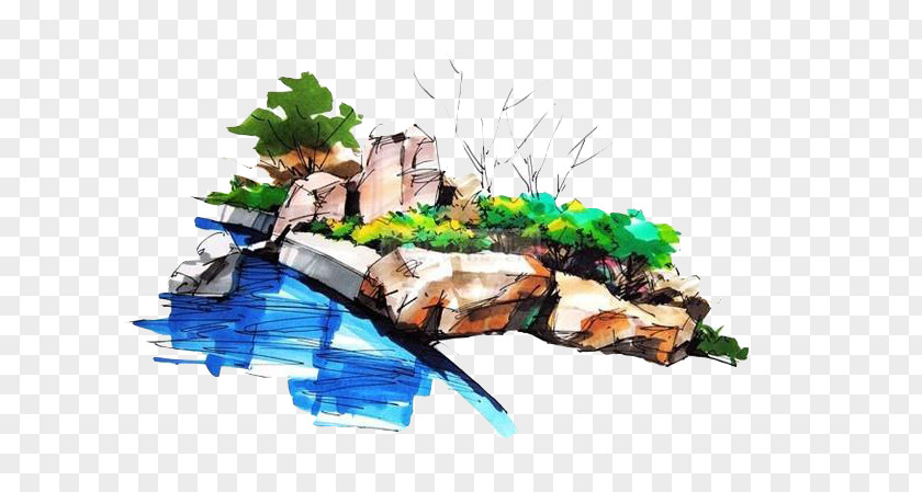 Painted Rocks Landscape Rock Garden Illustration PNG