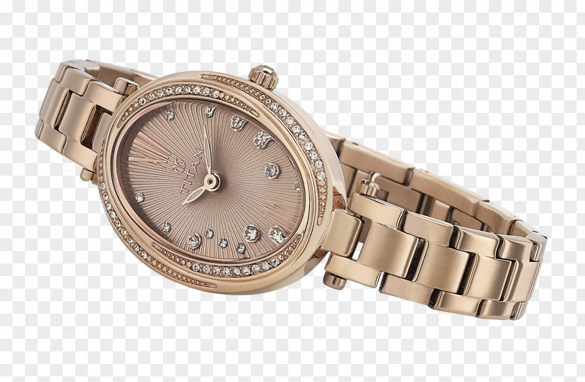 Ladies Watch Strap Titan Company Gold Dial PNG