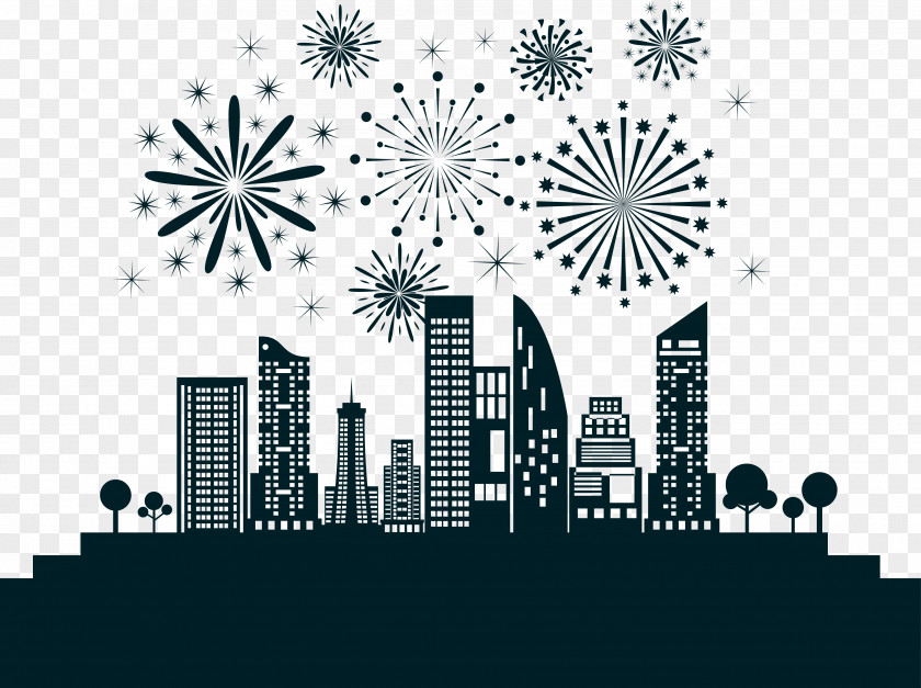 Urban Background Vector Fireworks Simplified Beijing City PNG