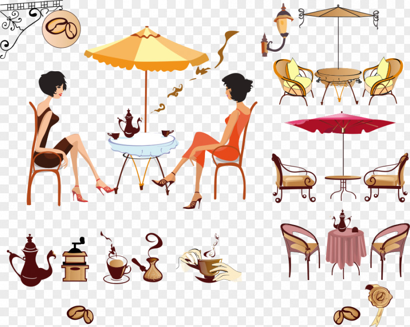 Vector Coffee Table And Chairs Cafe Drink Illustration PNG