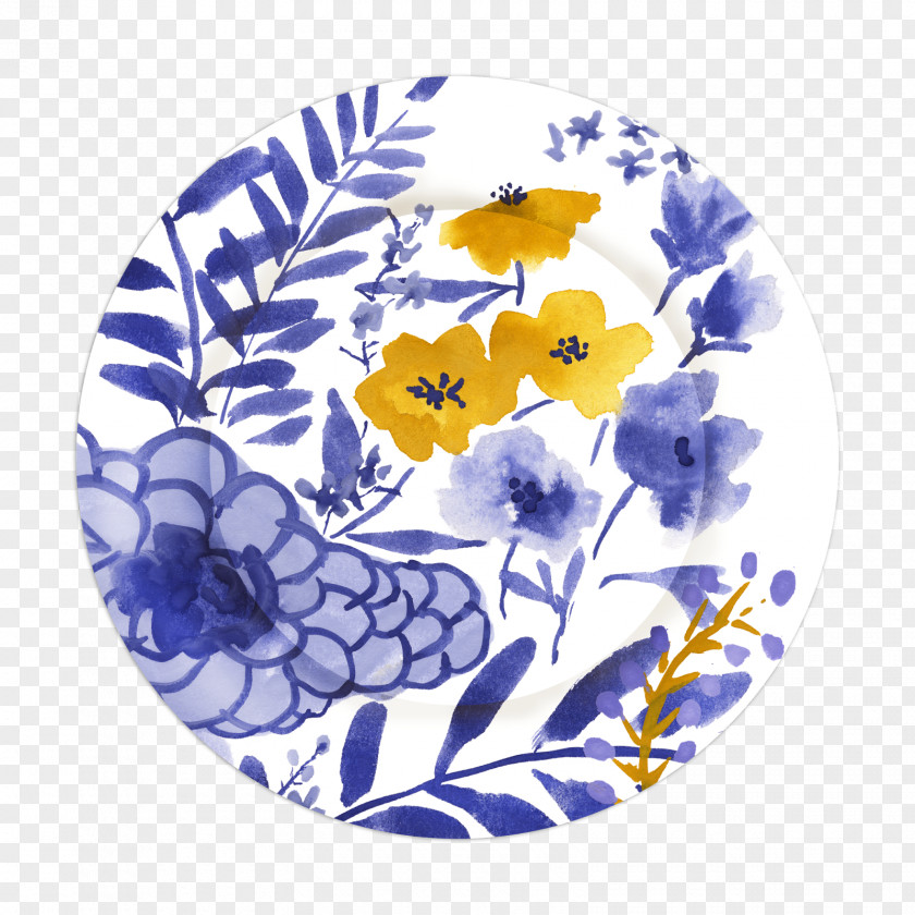 Blue Watercolor Butterfly Cobalt And White Pottery Flowering Plant Porcelain PNG