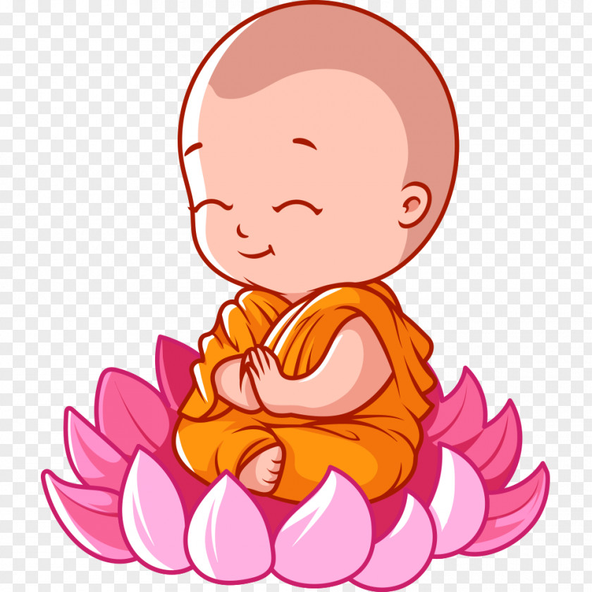 Cartoon Monk Lotus Seat Buddhism Buddha's Birthday Vesak PNG