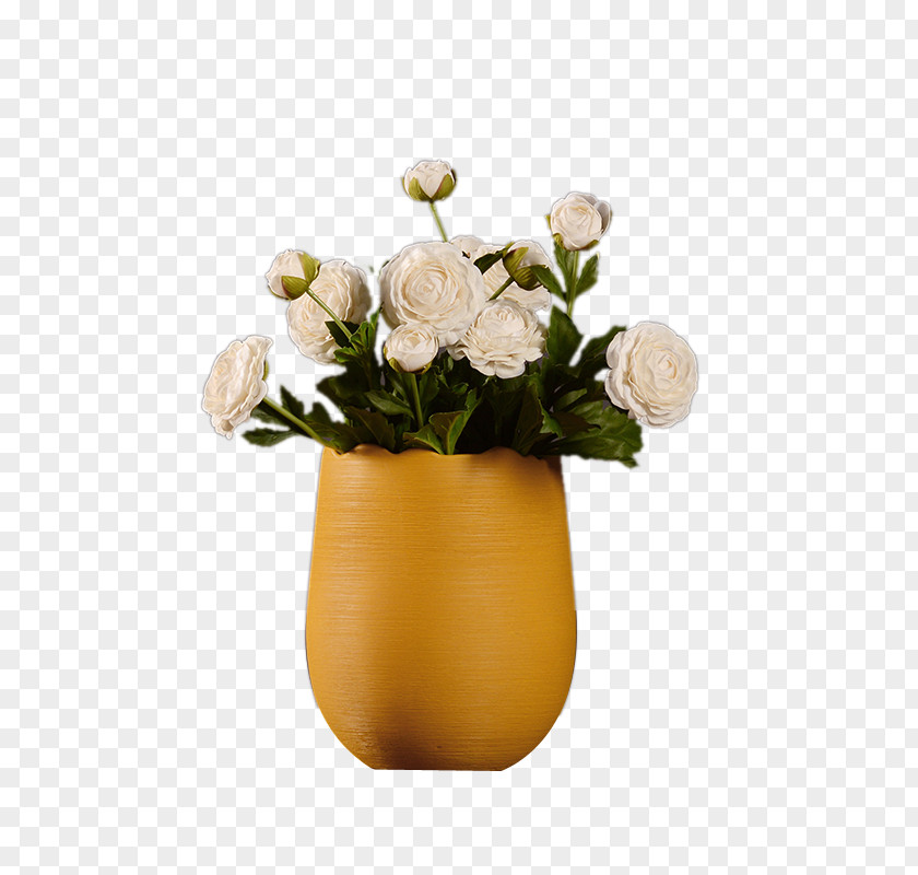 Yellow Vase Of White Roses Rose Floral Design PNG