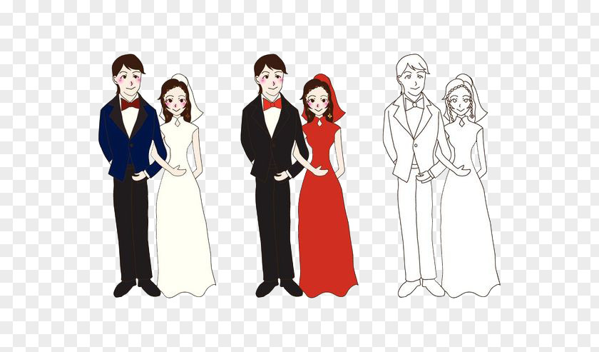 Dressed In Red Wedding Dress,Bride Bridegroom Illustration PNG