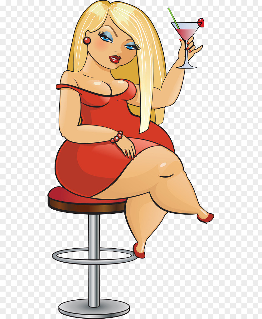 The Fat Woman Took Glass Material Female Cartoon Illustration PNG