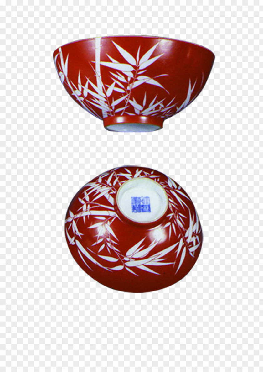 Real Vintage Red Bowl Porcelain Ceramic PNG
