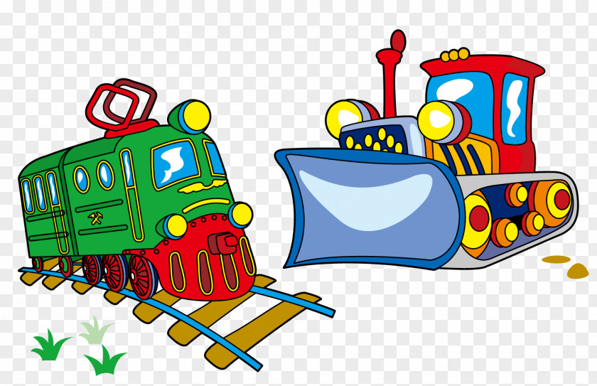 Vector Cartoon Train Creative Bulldozer Rail Transport PNG