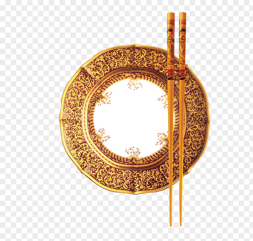 Decorative Gold Plate China Chinese Cuisine Tableware Chopsticks Budaya Tionghoa PNG
