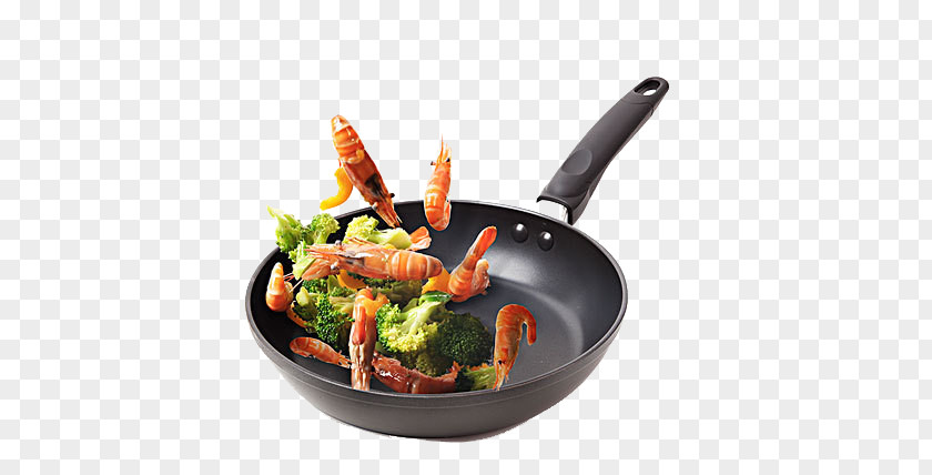 Broccoli Fried Shrimp Wok Cooking Frying Pan Kitchen Stove PNG