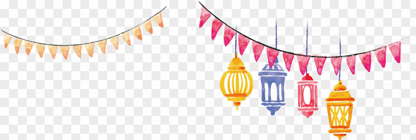 Hand Painted Watercolor Lantern Banner PNG