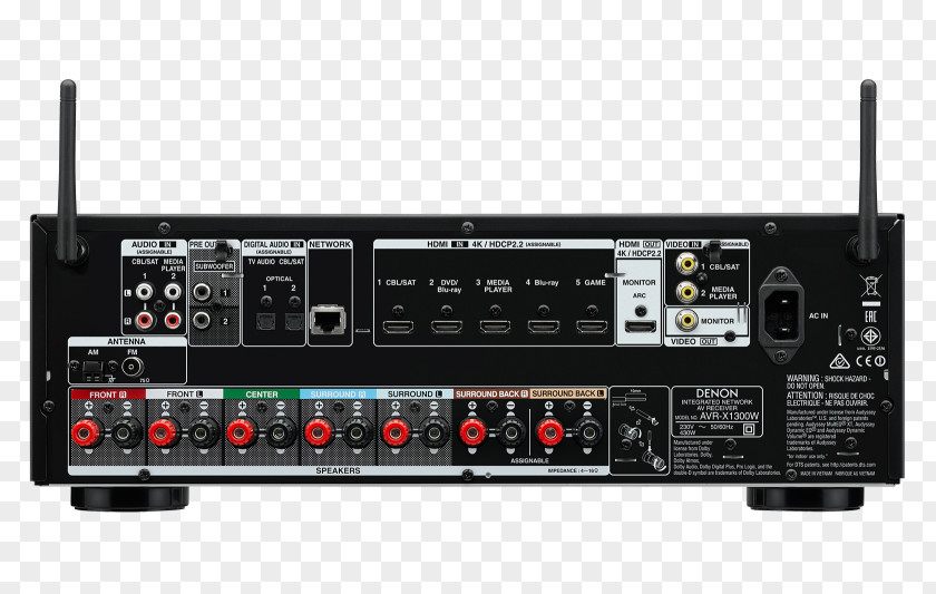 AV Receiver Denon AVR-X1300W Surround Sound Audio PNG