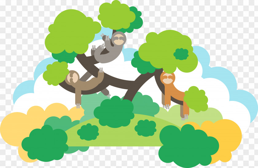 Jungle Monkey Vector Sloth Euclidean Illustration PNG