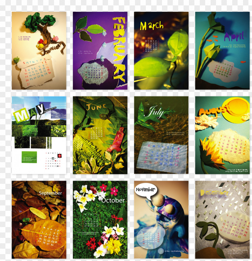Calendar Design Flower Fauna Collage PNG
