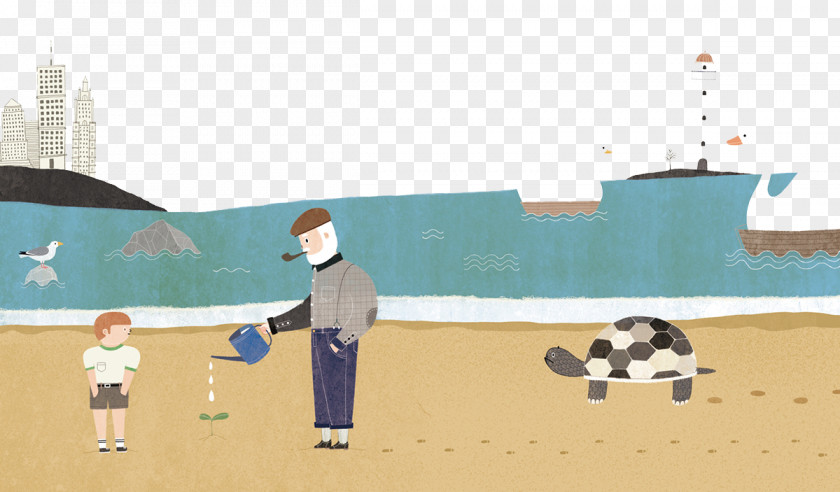 The Sea Poured Saplings Grandfather Illustration PNG