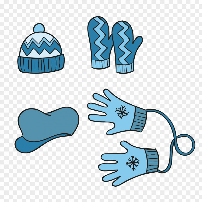 Blue Hand-painted Winter Clothes Clothing Glove PNG