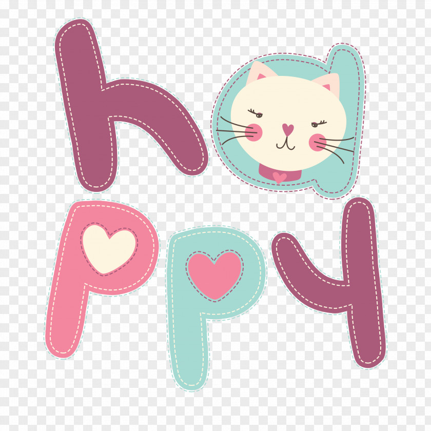 Happy Cartoon Cat With WordArt Kitten Quadro Art PNG