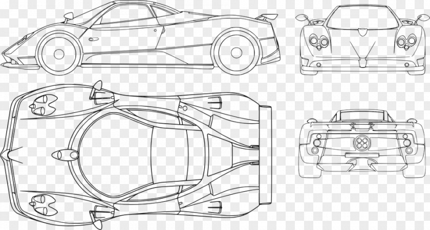 4k Pagani Zonda R Huayra Car Blueprint PNG