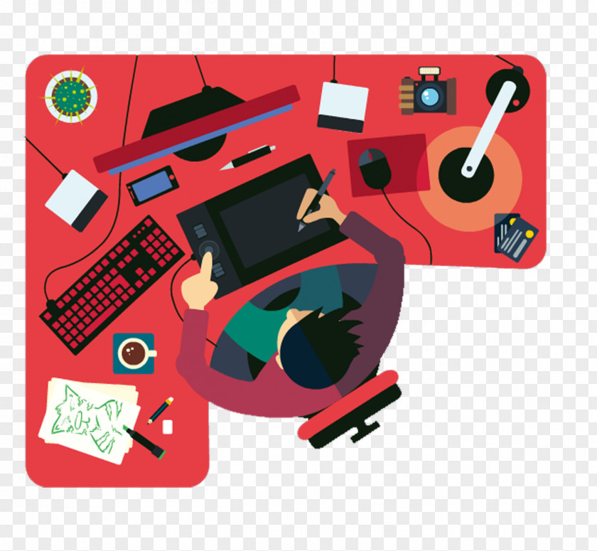 Red Business Desk Plan Illustration PNG