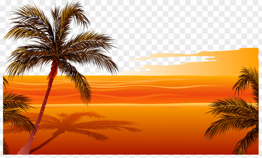 Vector Sunset Beach Drawing Clip Art PNG