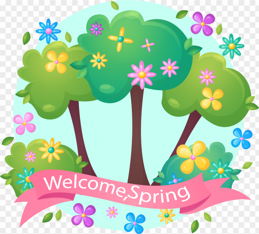 Spring Pink Banner Vector PNG