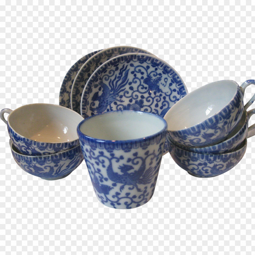 Cup Ceramic Blue And White Pottery Saucer Cobalt PNG