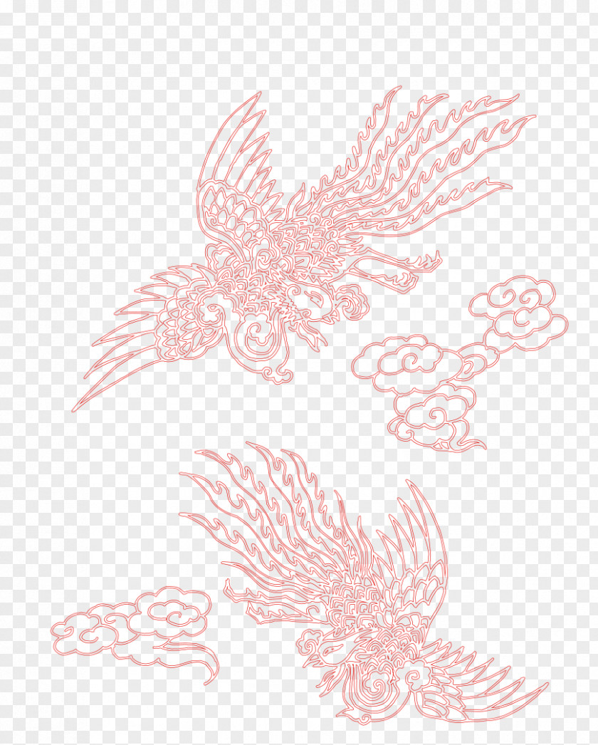 Red Phoenix Bird Pattern PNG