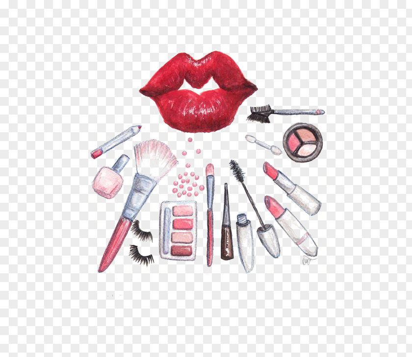 Makeup Cosmetics Brush Watercolor Painting PNG