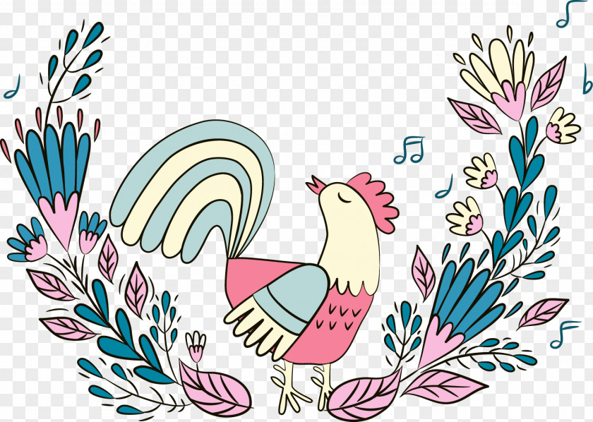 Vector Flat Singing Rooster Euclidean Clip Art PNG