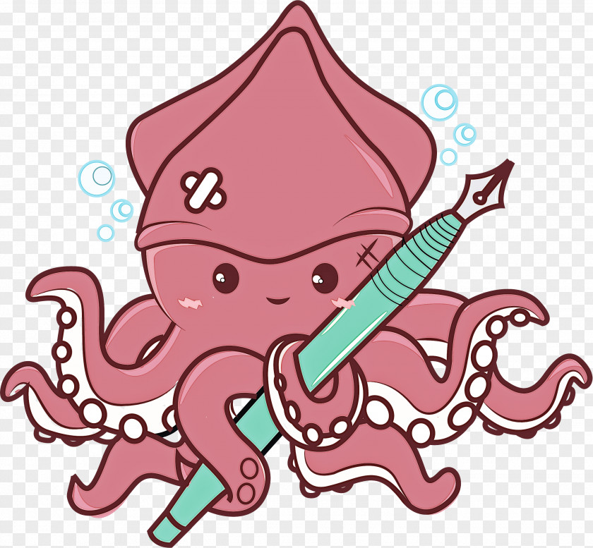 Octopus Pink Cartoon Giant Pacific Line PNG