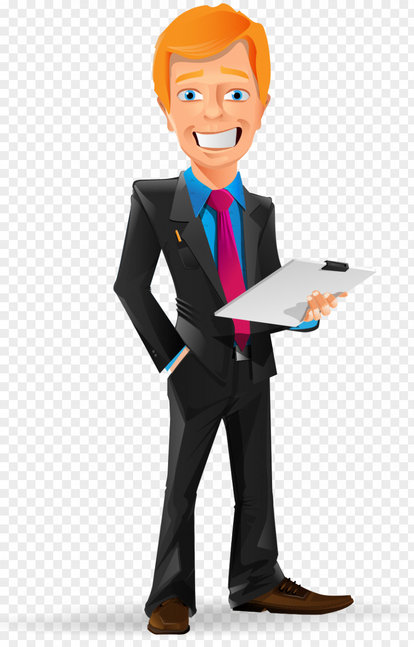 Cartoon Painted Red Hair Business Man Take File Businessperson Computer PNG