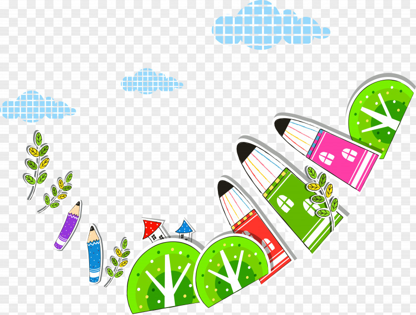 Korea Cartoon Illustration Clouds Pencil Tree Colored PNG