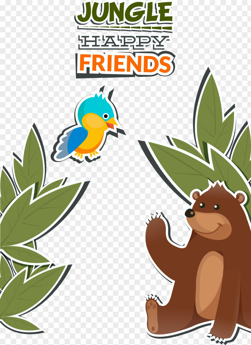 Bear With Birds Vector Illustration Bird Poster Vecteur PNG