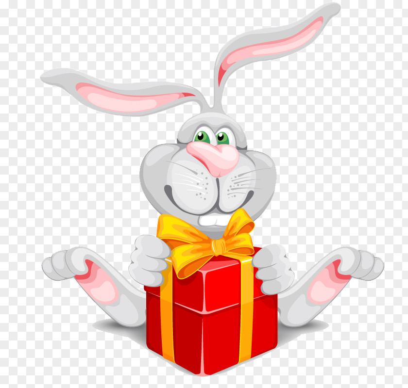 The Long-eared Bunny Holding Gift Box Vector Material Rabbit Cartoon PNG