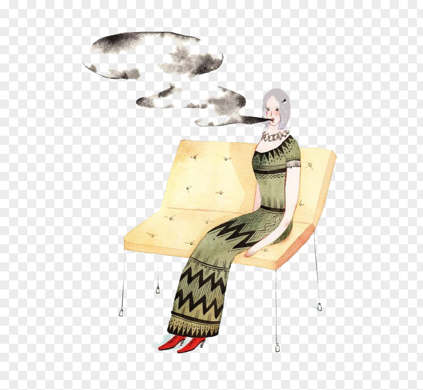 Woman Smoking Illustration PNG