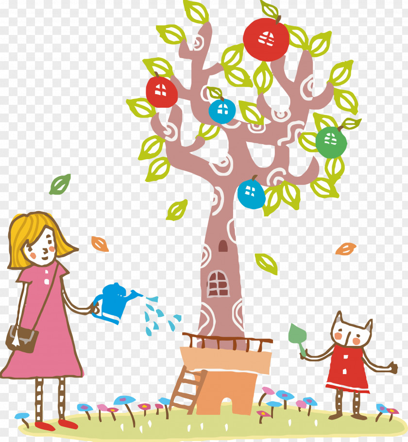 Tree Cartoon Happy Sharing Plant PNG
