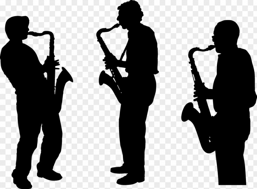 Three Saxophone Silhouette Figures Vector Musician Musical Ensemble PNG