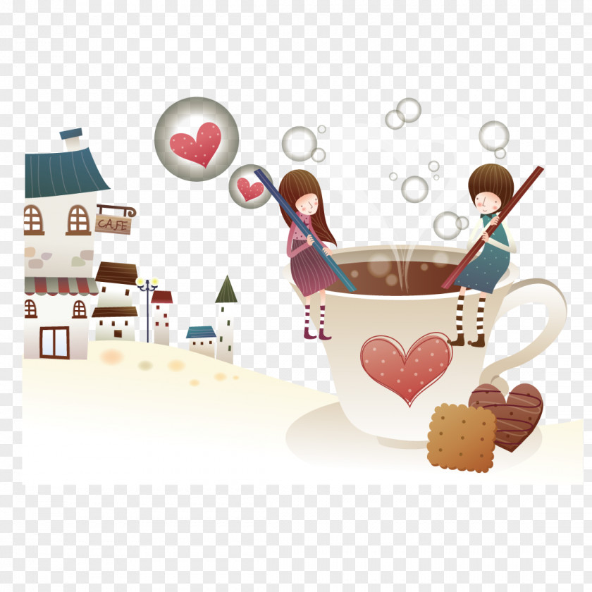 Couple Sitting On The Coffee Cup Significant Other Illustration PNG