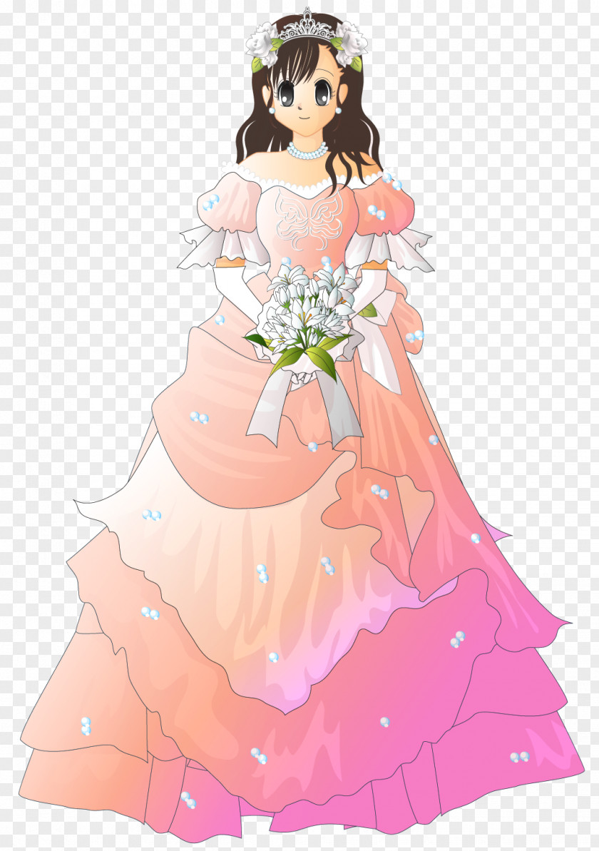 European-style Wedding Material Dress Floral Design Pink Bride PNG