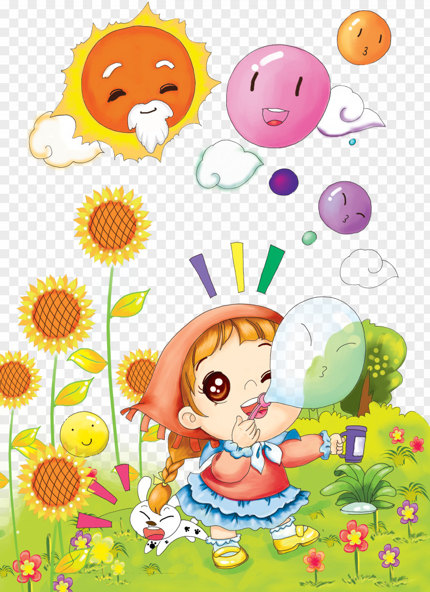 Sunflower Sun Cartoon Illustration PNG