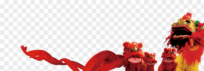 Chinese New Year Lion Dance Red Ribbon PNG