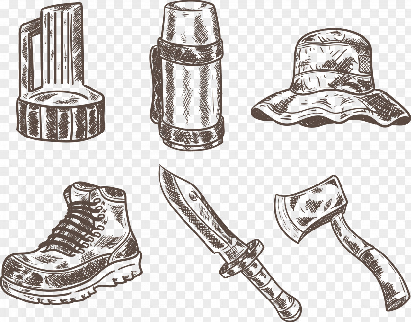 Hand-painted Kettle Hat With Ax Set Of Shoes Icon PNG
