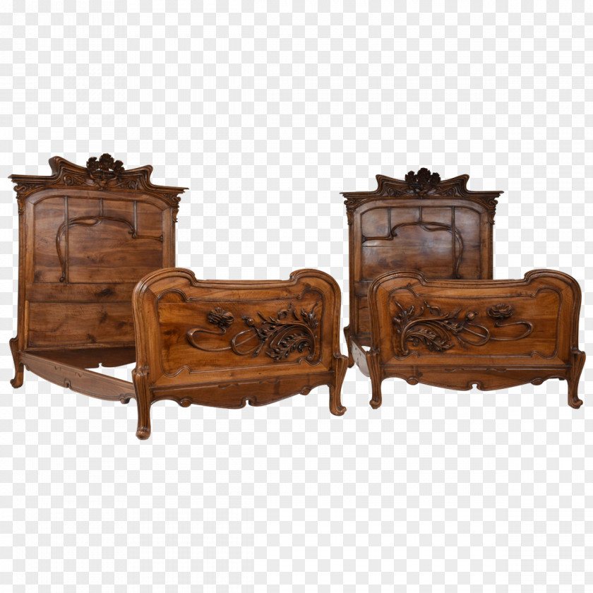 Antique Carved Exquisite Bedside Tables Art Nouveau Bed Frame PNG