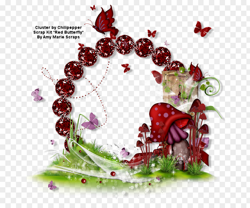 Butterfly Cluster Floral Design Christmas Ornament PNG
