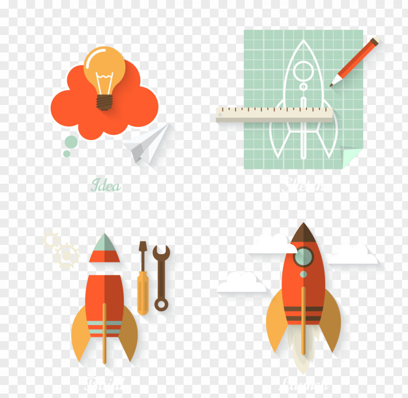 Rocket Flat Material Startup Company Concept New Product Development Illustration PNG