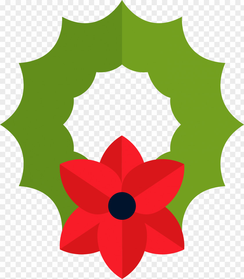 Hand Drawn Red Flower Circle Garland Wreath Christmas PNG