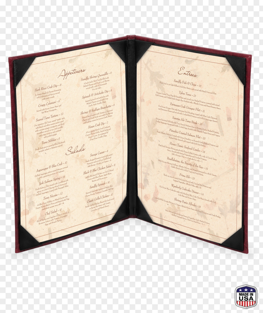 Menu Cover Restaurant The Shoppe Paper Leather PNG
